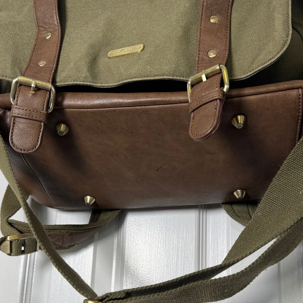 Little Unicorn Olive Canvas Leather Backpack Diaper Bag Waterproof Lining